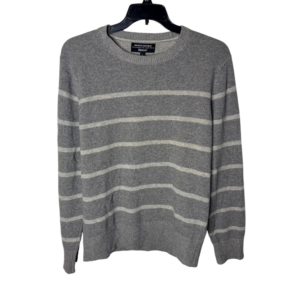 Banana Republic Mens Large Filpucci Italian Merino Wool Striped Sweater Gray